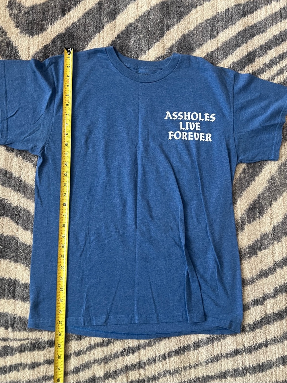 Blue Short-Sleeve Graphic Tee with White Chest Print